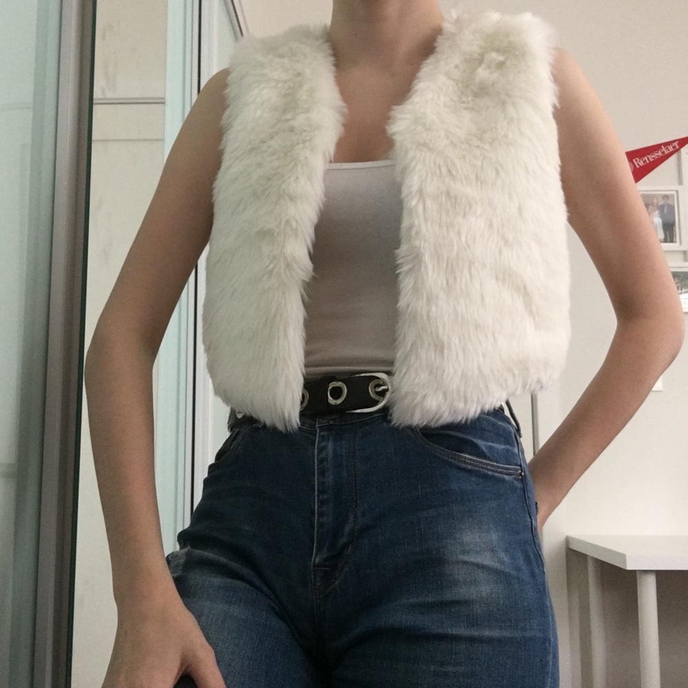 Super Soft White Faux Fur Sleeveless Vest